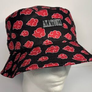 Naruto Shippuden Akatsuki black bucket hat with red cloud pattern, one size